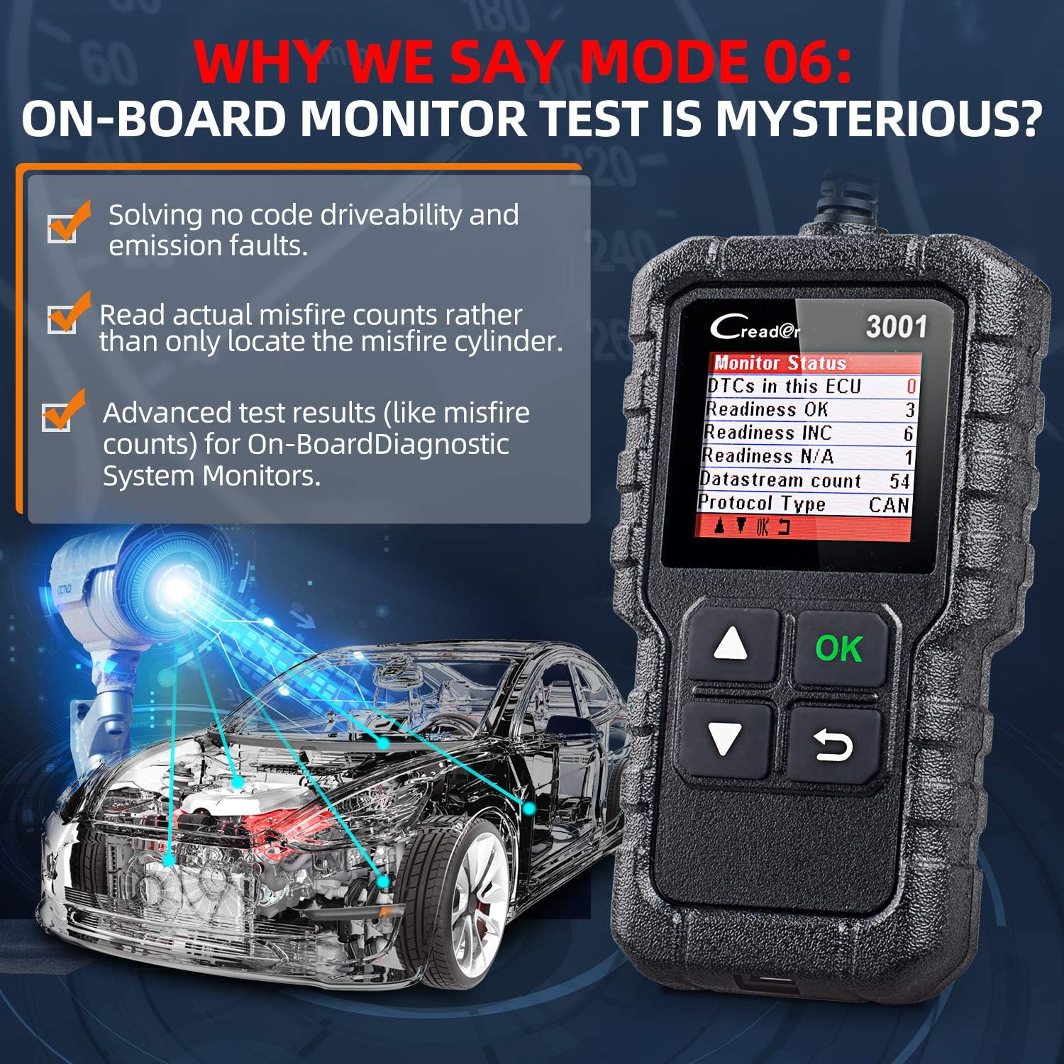 LAUNCH Professional OBD2 Scanner Diagnostic Tool CR3008 Plus,One-Key I/M,Lifetime Update Code Reader,Enhanced Check Engine Code Reader OBDII Car Scan Tool for All Vehicles After 1996,Battery Test