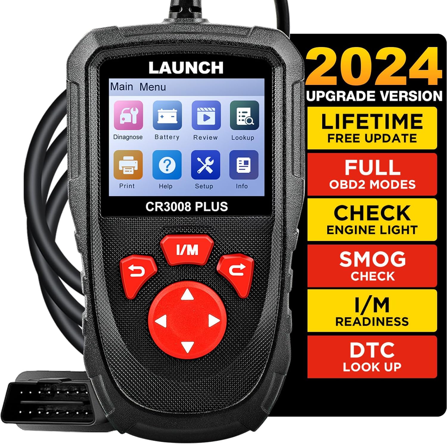 LAUNCH Professional OBD2 Scanner Diagnostic Tool CR3008 Plus,One-Key I/M,Lifetime Update Code Reader,Enhanced Check Engine Code Reader OBDII Car Scan Tool for All Vehicles After 1996,Battery Test