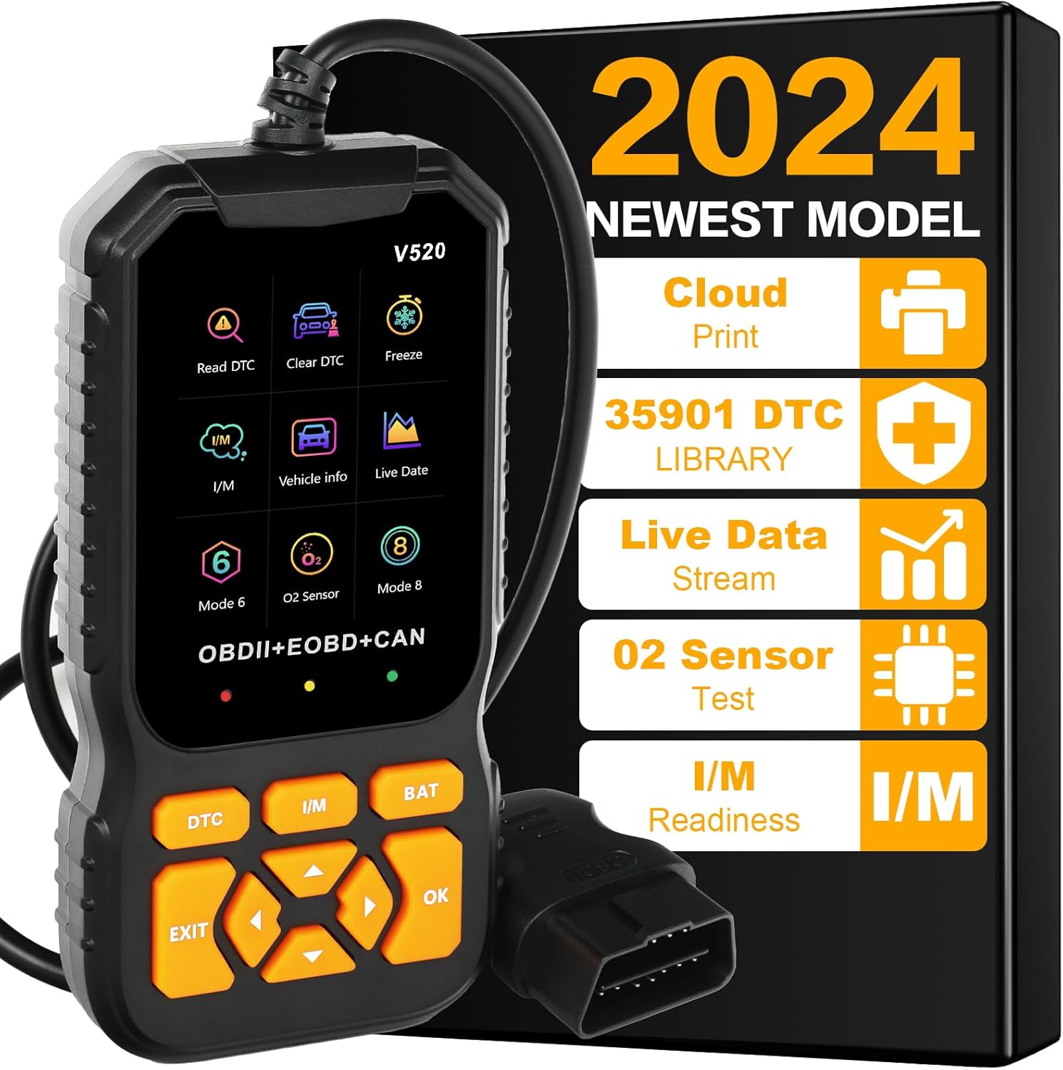 OBD2 Scanner Diagnostic Scan Tool Enhanced V520 Vehicle Code Reader Auto OBDII/EOBD Car Check Engine Light Read/Erase Fault Code/Cloud Data Print for All Vehicles After 1996, Escáner