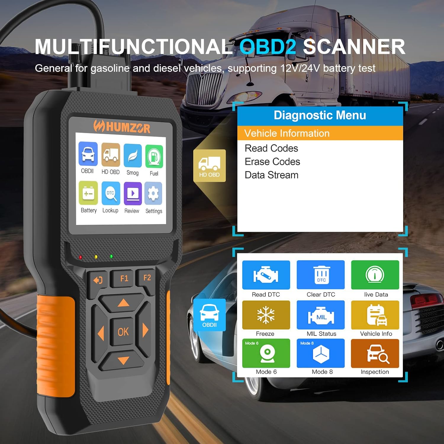 OBD2 Scanner Diagnostic Tool, Car/Heavy Duty Truck Engine Fault Code Reader, NC601 Supporting 16/9 Pin Interface Read Code Erasure Code, Compatible with Light and Heavy Truck, 2 in 1 Scan Tool. OBD2 Scanner Diagnostic Tool, Car/Heavy Duty Truck Engine Fault Code Reader, NC601 Supporting 16/9 Pin Interface Read Code Erasure Code, Compatible with Light and Heavy Truck, 2 in 1 Scan Tool.