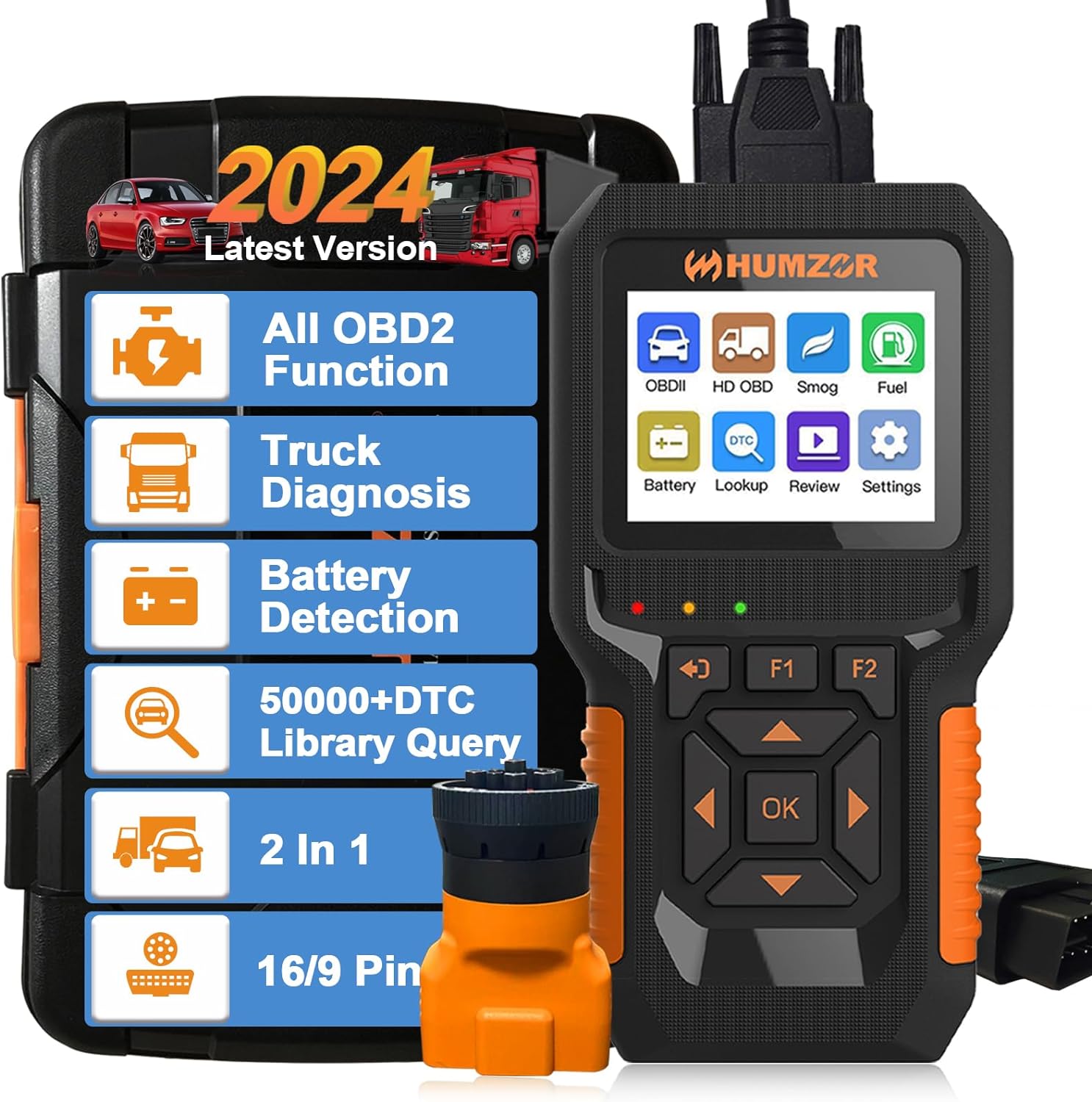 OBD2 Scanner Diagnostic Tool, Car/Heavy Duty Truck Engine Fault Code Reader, NC601 Supporting 16/9 Pin Interface Read Code Erasure Code, Compatible with Light and Heavy Truck, 2 in 1 Scan Tool. OBD2 Scanner Diagnostic Tool, Car/Heavy Duty Truck Engine Fault Code Reader, NC601 Supporting 16/9 Pin Interface Read Code Erasure Code, Compatible with Light and Heavy Truck, 2 in 1 Scan Tool.