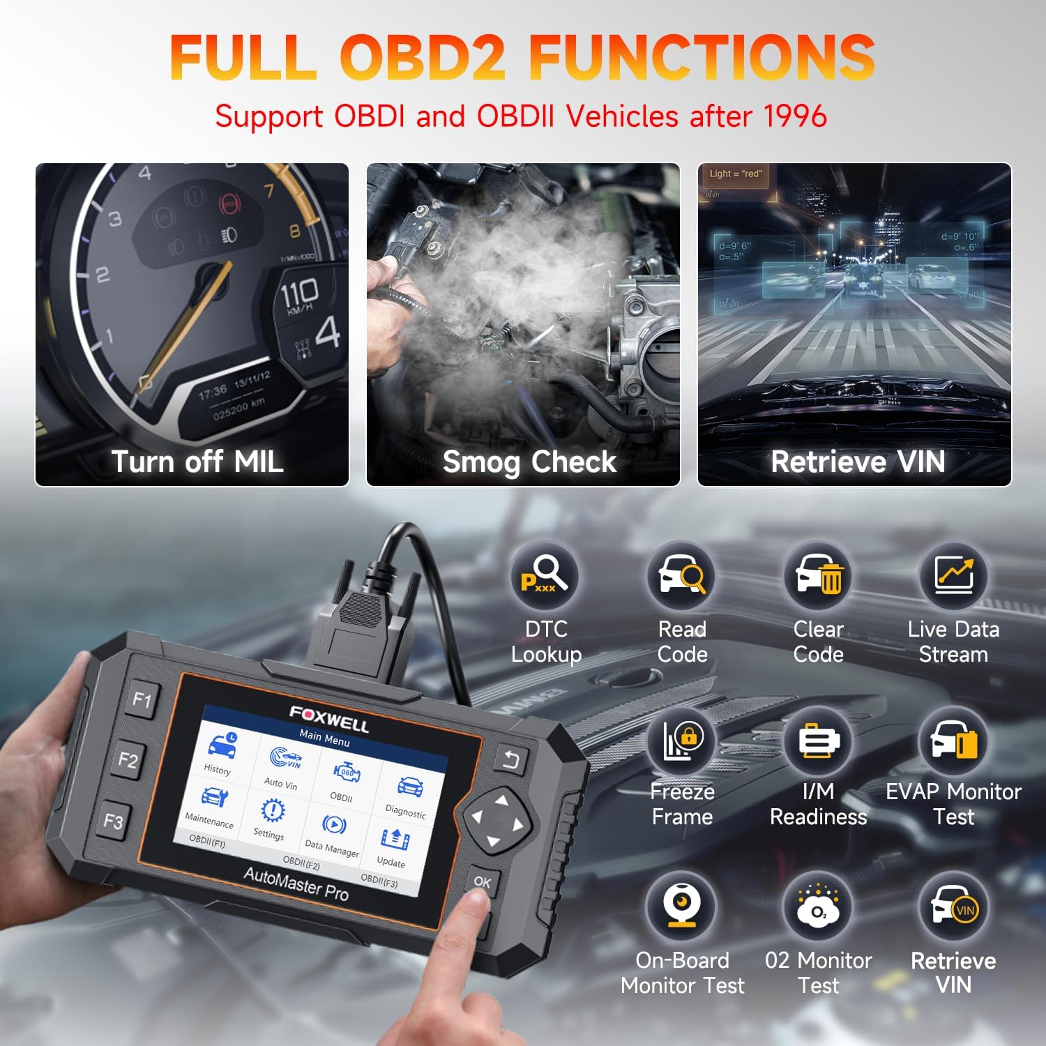 FOXWELL NT624 Elite OBD2 Scanner, All System with 8 Resets ABS Bleeding/SAS/Oil/TPS/EPB/BRT/Injector/D-P-F Resets + NT301 Plus OBD2 Scanner Battery Tester 12V, 4 IN1 OBD Scanner