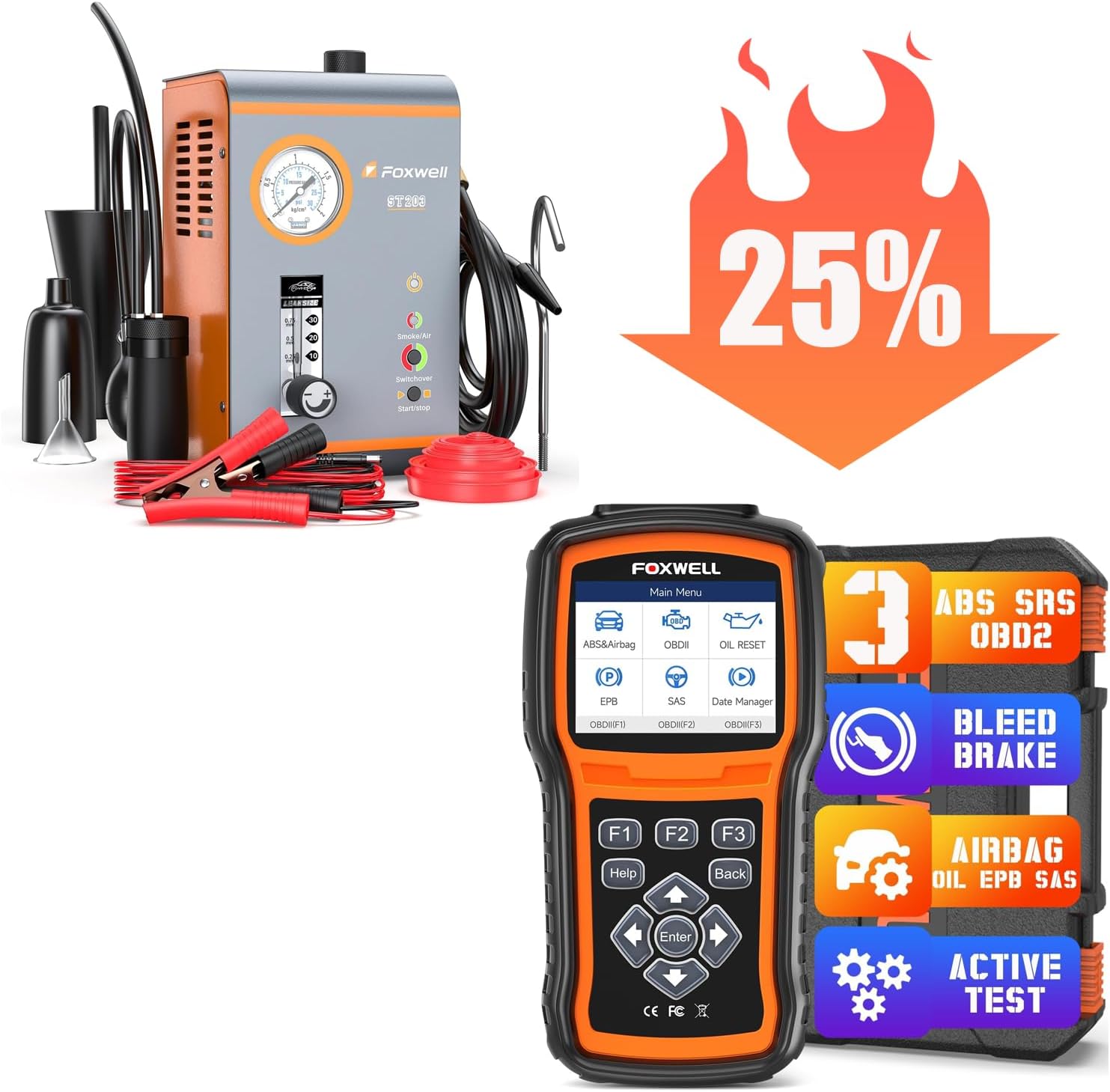 FOXWELL NT630 Plus OBD2 Scanner + ST203 Automotive Smoke Machine with Built-in Air Pump FOXWELL NT630 Plus OBD2 Scanner + ST203 Automotive Smoke Machine with Built-in Air Pump