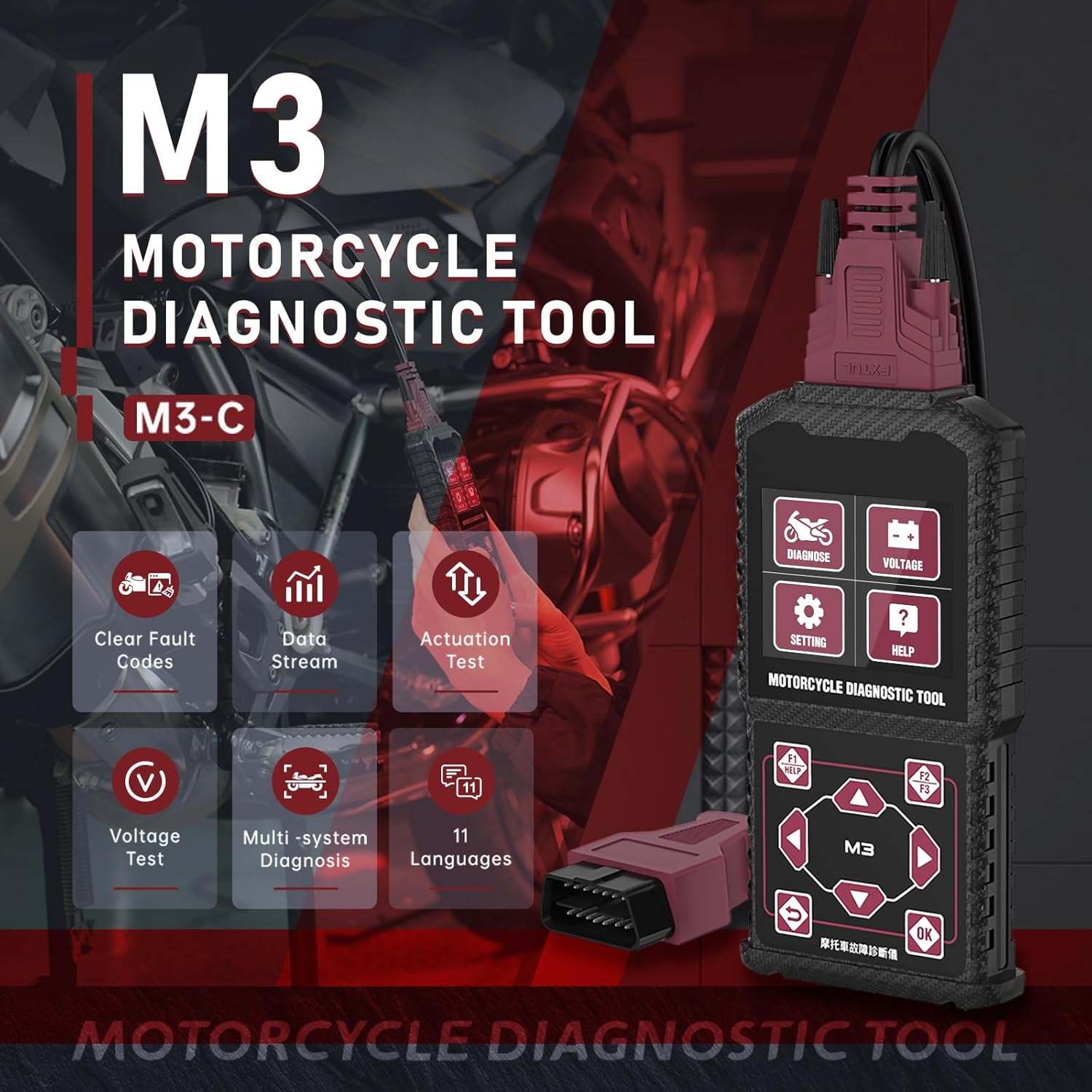 Motorcycle System Diagnostic Test Measurement Tools M3-A Motorcycle Fault Code Readers Scan Tools Moto Diagnostic Test Measurement Tools Compatible for Yamaha 2/3/4P,Kawasaki 4-6P,Honda 4P,OBDII 16P Motorcycle System Diagnostic Test Measurement Tools M3-A Motorcycle Fault Code Readers Scan Tools Moto Diagnostic Test Measurement Tools Compatible for Yamaha 2/3/4P,Kawasaki 4-6P,Honda 4P,OBDII 16P