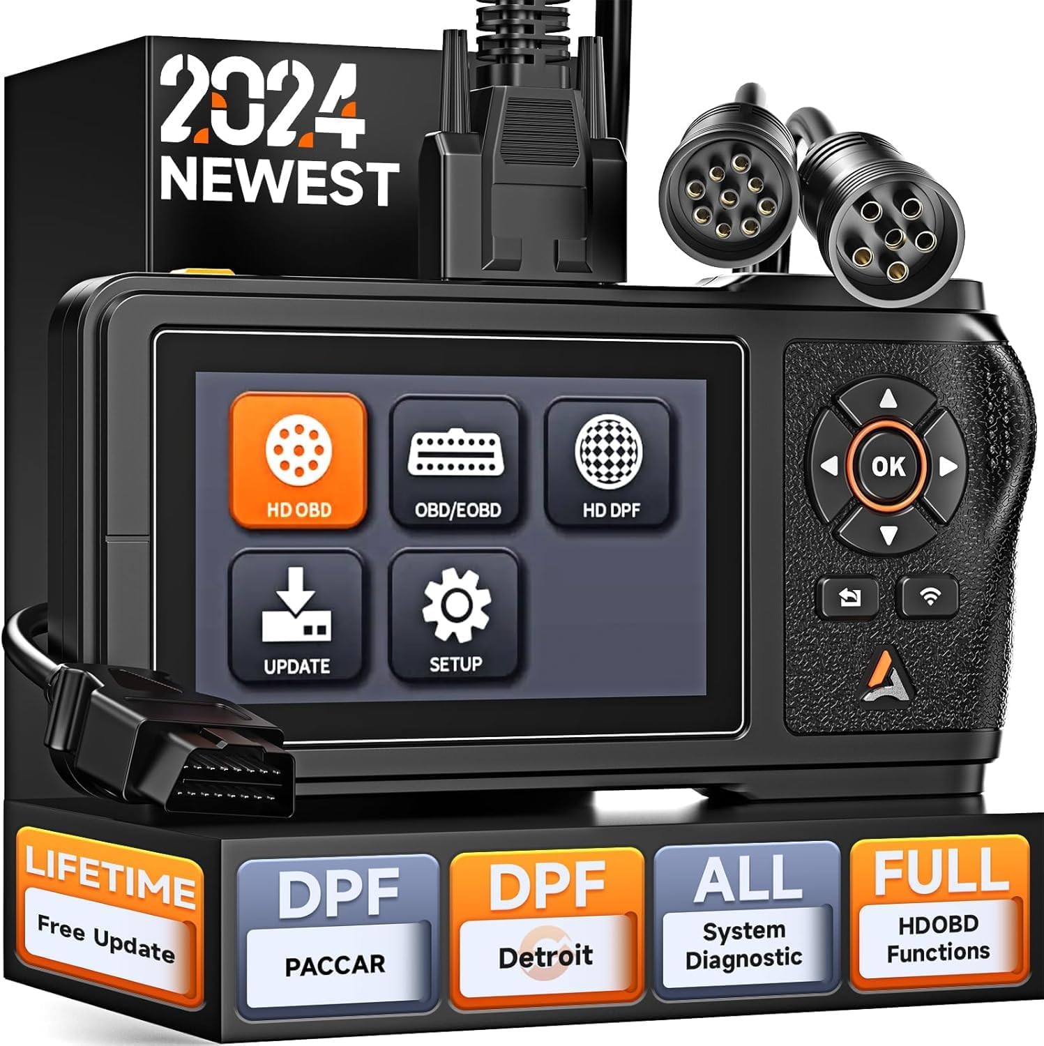 ANCEL HD431 Heavy Duty Truck Scanner, 2024 New Diesel Diagnostic Scan Tool, DPF Regen and Reset for Detroit, Paccar, Lifetime Free Updates, Full System HDOBD OBD2 Trucks Cars 2 in 1 Code Reader