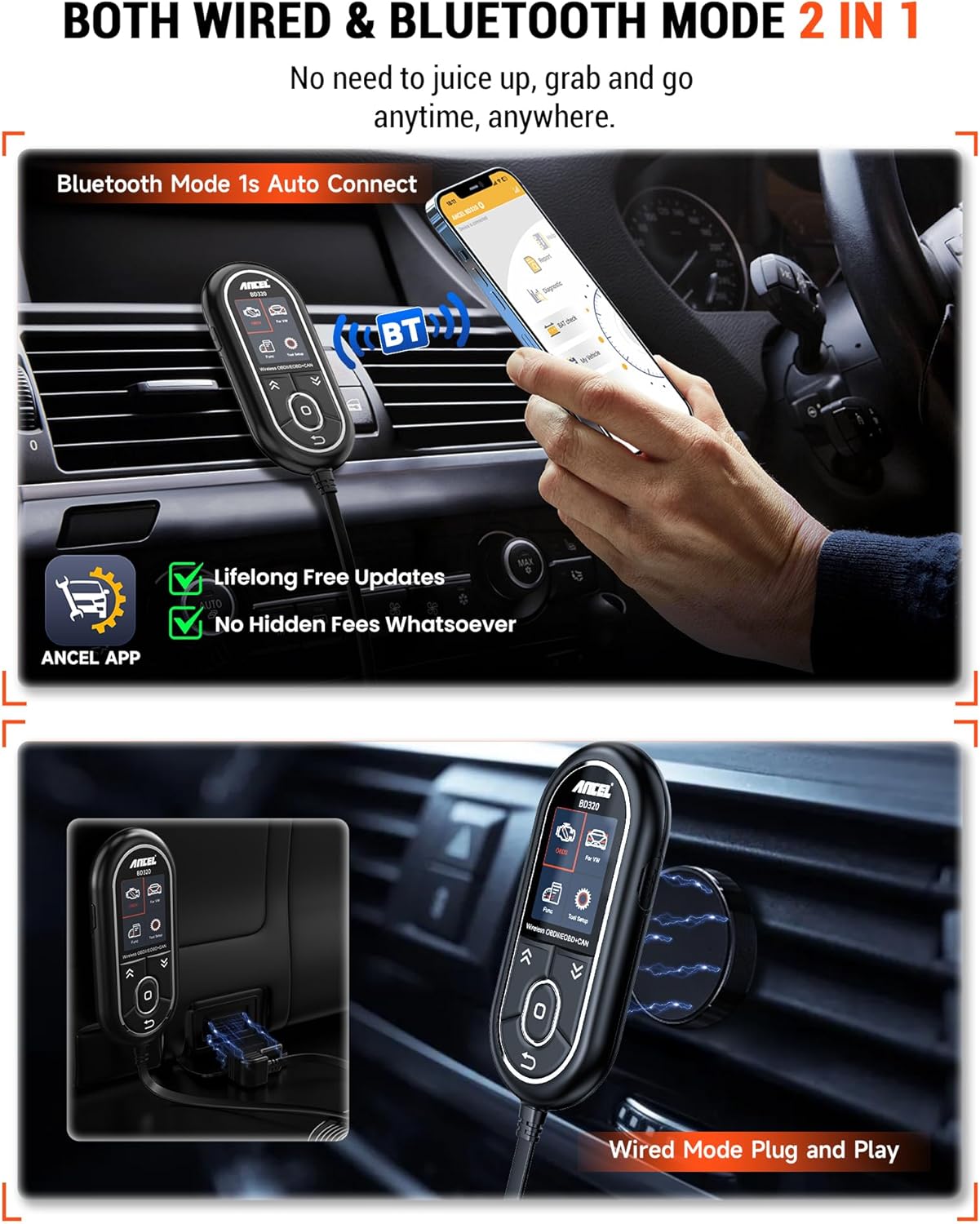 ANCEL BD320 OBD2 Scanner for VW Audi Skoda Seat All System Diagnostic Tool with EPB/Throttle/Oil Reset, Check Engine Code Reader for All 1996 Newer Cars, Bluetooth Wired HUD 3 in 1 Scan Tool ANCEL BD320 OBD2 Scanner for VW Audi Skoda Seat All System Diagnostic Tool with EPB/Throttle/Oil Reset, Check Engine Code Reader for All 1996 Newer Cars, Bluetooth Wired HUD 3 in 1 Scan Tool