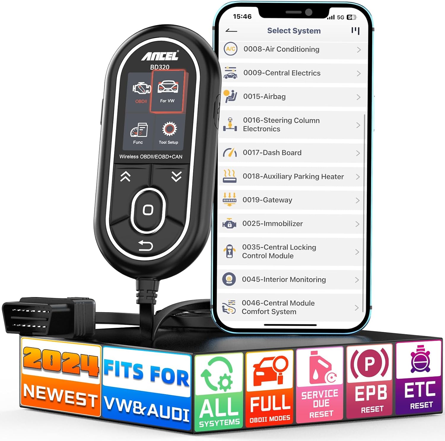 ANCEL BD320 OBD2 Scanner for VW Audi Skoda Seat All System Diagnostic Tool with EPB/Throttle/Oil Reset, Check Engine Code Reader for All 1996 Newer Cars, Bluetooth Wired HUD 3 in 1 Scan Tool ANCEL BD320 OBD2 Scanner for VW Audi Skoda Seat All System Diagnostic Tool with EPB/Throttle/Oil Reset, Check Engine Code Reader for All 1996 Newer Cars, Bluetooth Wired HUD 3 in 1 Scan Tool
