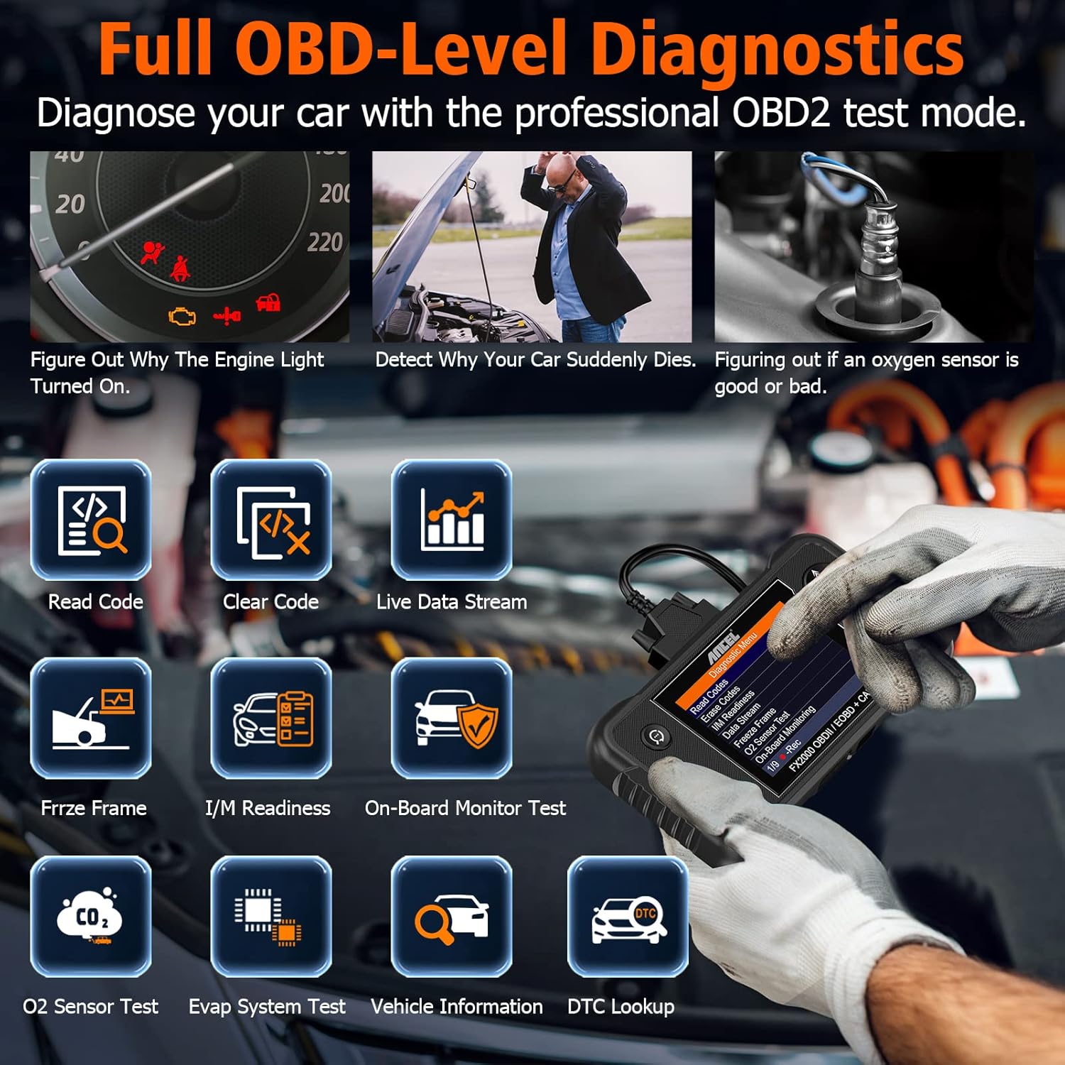 ANCEL OBD2 Scanner FX3000 Code Readers Scan Tools, Battery Registration Tool, ABS Bleeding, SRS Airbag Car Diagnostic, SAS Calibration Check Transmission Engine Light, EPB Oil Serive Reset