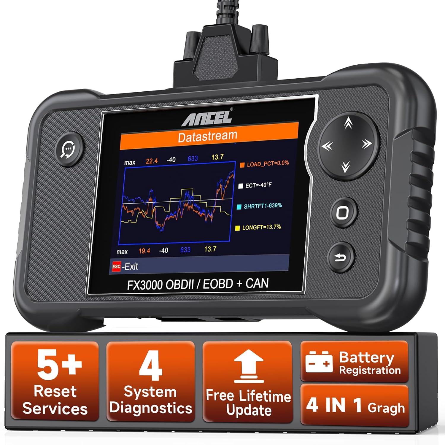 ANCEL OBD2 Scanner FX3000 Code Readers Scan Tools, Battery Registration Tool, ABS Bleeding, SRS Airbag Car Diagnostic, SAS Calibration Check Transmission Engine Light, EPB Oil Serive Reset