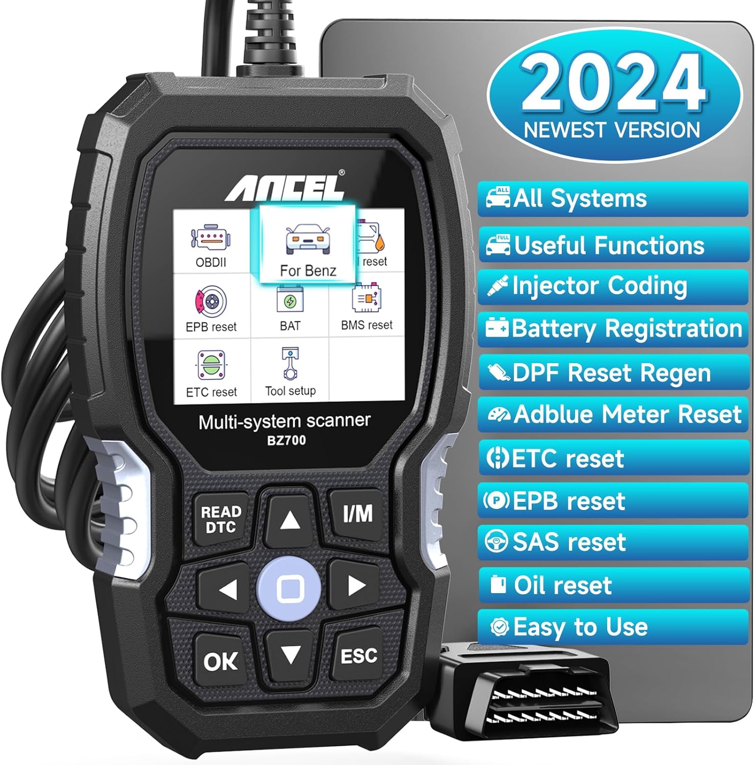 ANCEL BZ700 OBD2 Scanner fit for Mercedes Benz Sprinter Smart,Full System Car Code Reader Diagnostic Tool with All Reset Services, Battery Registration ABS Bleed Airbag EPB Oil SAS TPS CKP Active Test ANCEL BZ700 OBD2 Scanner fit for Mercedes Benz Sprinter Smart,Full System Car Code Reader Diagnostic Tool with All Reset Services, Battery Registration ABS Bleed Airbag EPB Oil SAS TPS CKP Active Test