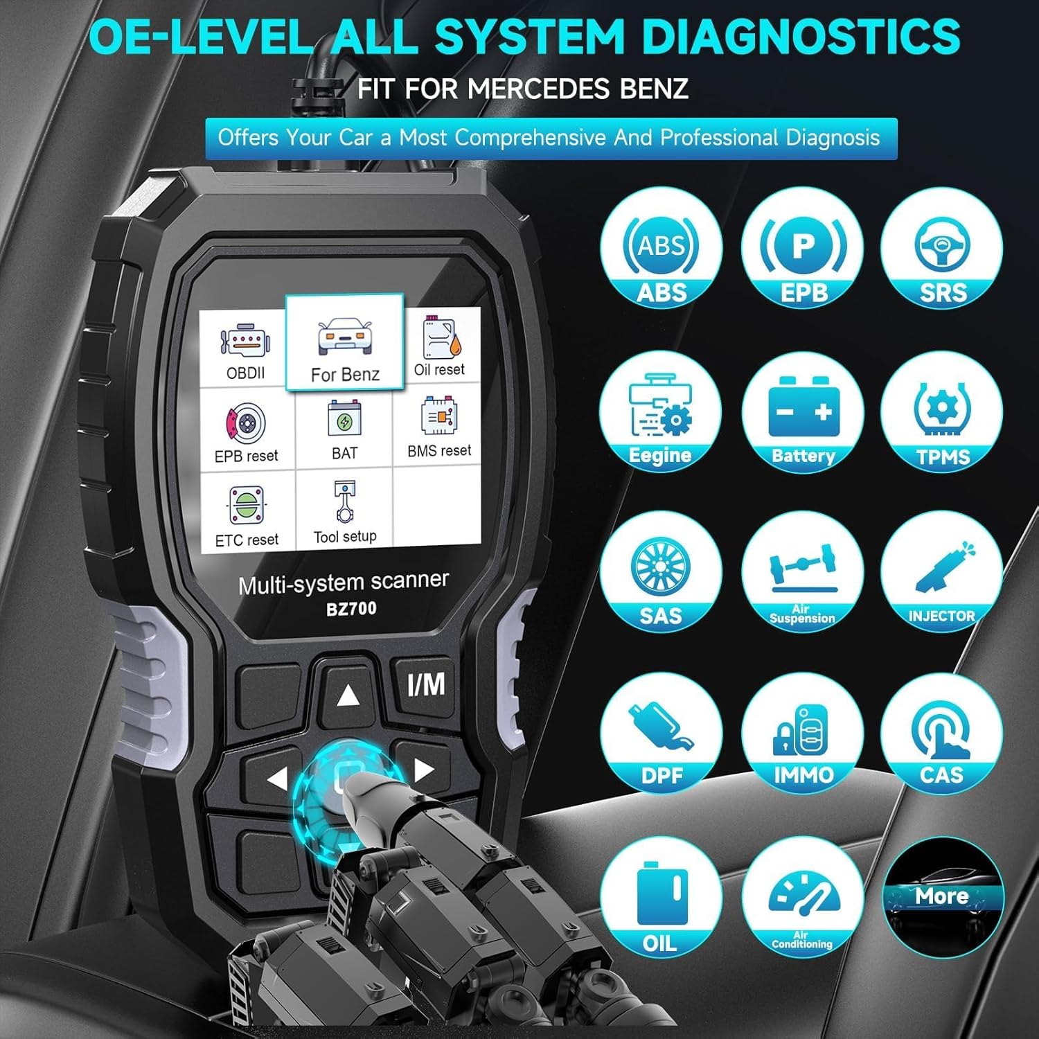 ANCEL BZ700 OBD2 Scanner fit for Mercedes Benz Sprinter Smart,Full System Car Code Reader Diagnostic Tool with All Reset Services, Battery Registration ABS Bleed Airbag EPB Oil SAS TPS CKP Active Test ANCEL BZ700 OBD2 Scanner fit for Mercedes Benz Sprinter Smart,Full System Car Code Reader Diagnostic Tool with All Reset Services, Battery Registration ABS Bleed Airbag EPB Oil SAS TPS CKP Active Test