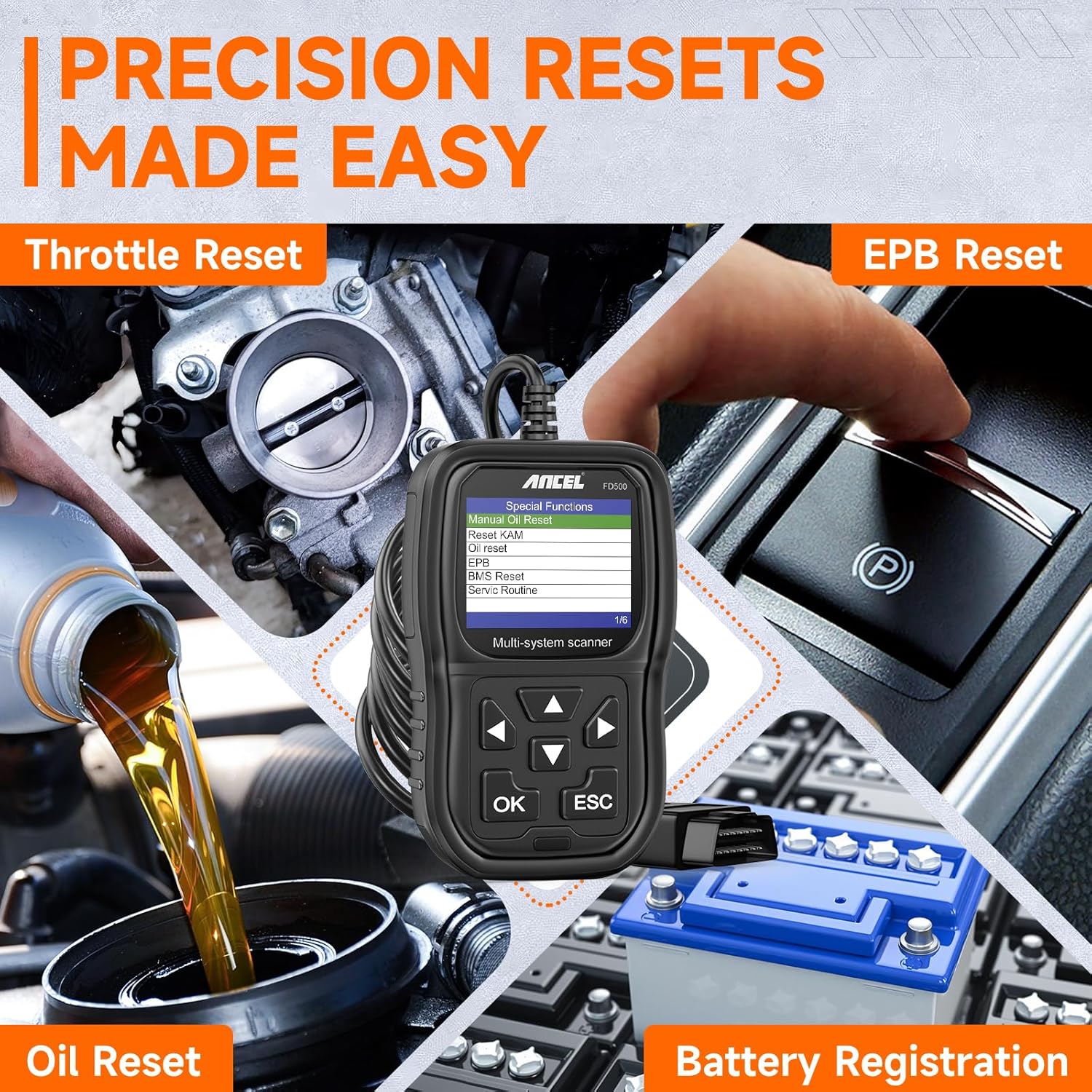 ANCEL FD500 OBD2 Scanner fits for Ford Lincoln Mercury - All Systems Code Reader with Engine, ABS, SRS, Transmission, 4WD Diagnostics - Scan Tool with EPB, Throttle, Oil Reset, Battery Registration ANCEL FD500 OBD2 Scanner fits for Ford Lincoln Mercury - All Systems Code Reader with Engine, ABS, SRS, Transmission, 4WD Diagnostics - Scan Tool with EPB, Throttle, Oil Reset, Battery Registration