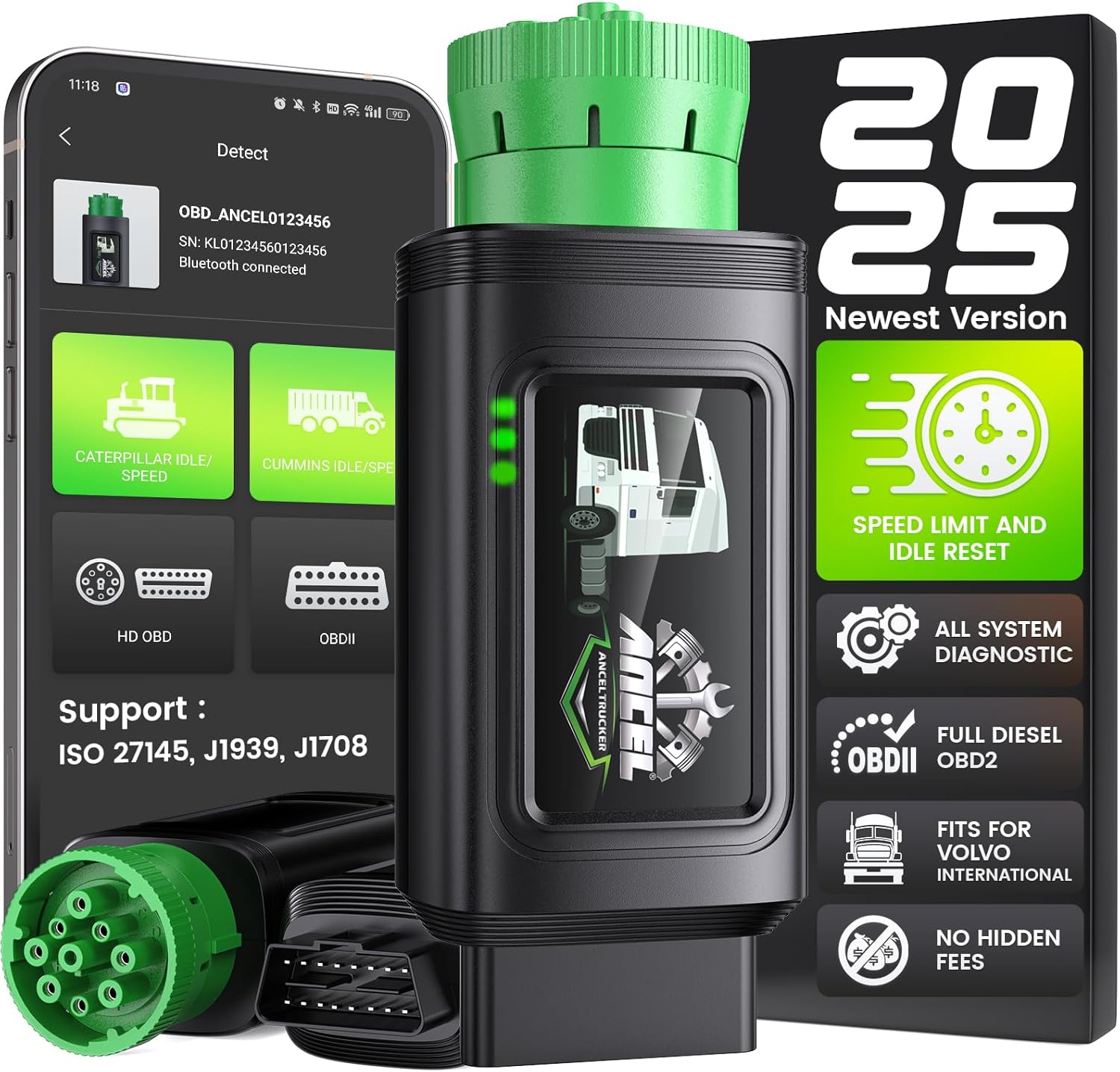 ANCEL HD210 Bluetooth Heavy Duty Truck Scanner, Speed Limit and Idle Reset for Volvo International Engine, All System Diesel HDOBD/OBD2 Scanner Diagnostic Tool, Lifetime F-Ree Update Code Reader ANCEL HD210 Bluetooth Heavy Duty Truck Scanner, Speed Limit and Idle Reset for Volvo International Engine, All System Diesel HDOBD/OBD2 Scanner Diagnostic Tool, Lifetime F-Ree Update Code Reader