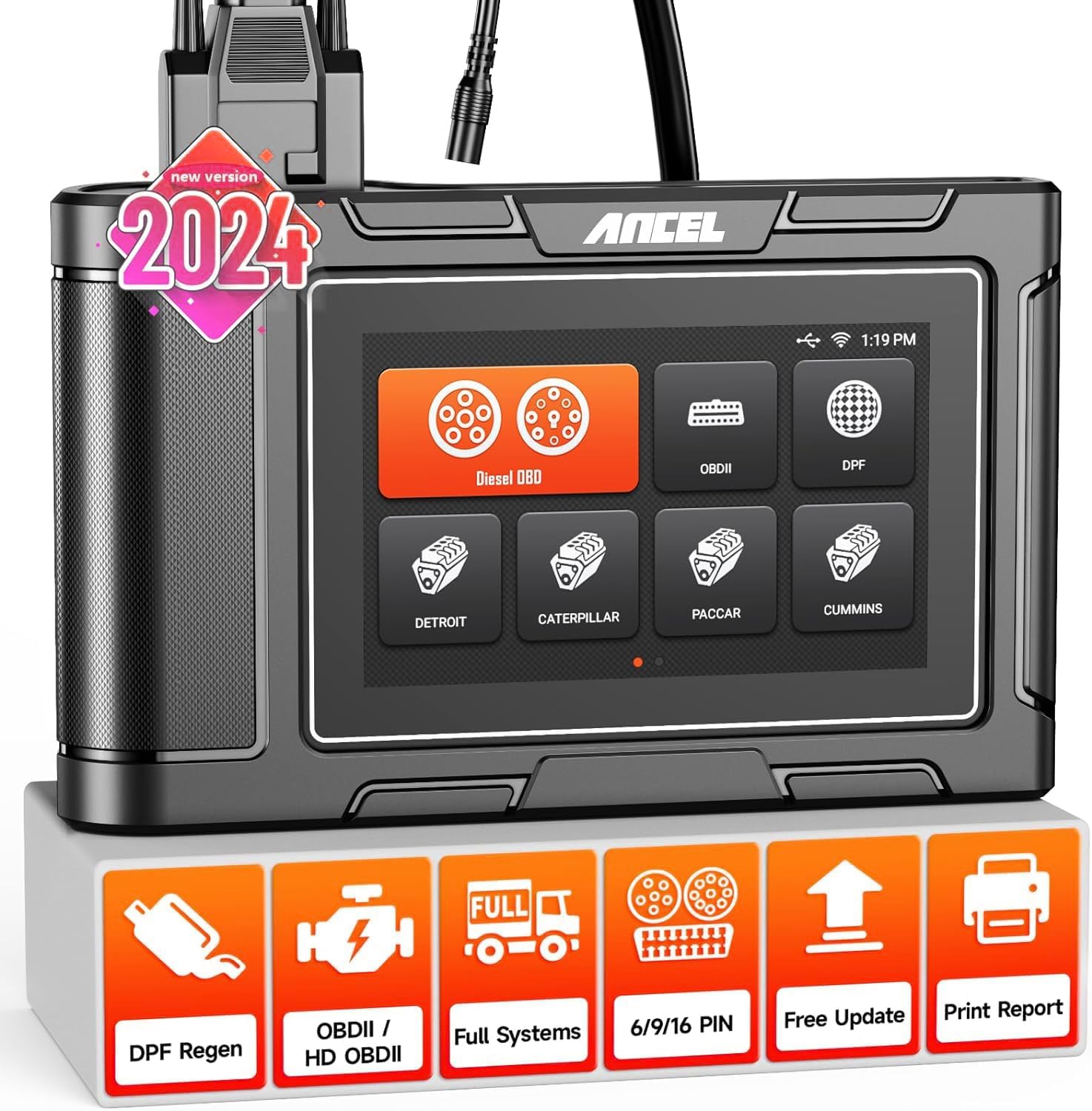 ANCEL HD3400 Pro Heavy Duty Truck Scanner, Lifetime Free Updates, DPF Regen for Cummins, Detroit, Caterpillar Paccar, Wide Compatibility with U.S Trucks, 2-in-1 Code Reader for Trucks Cars