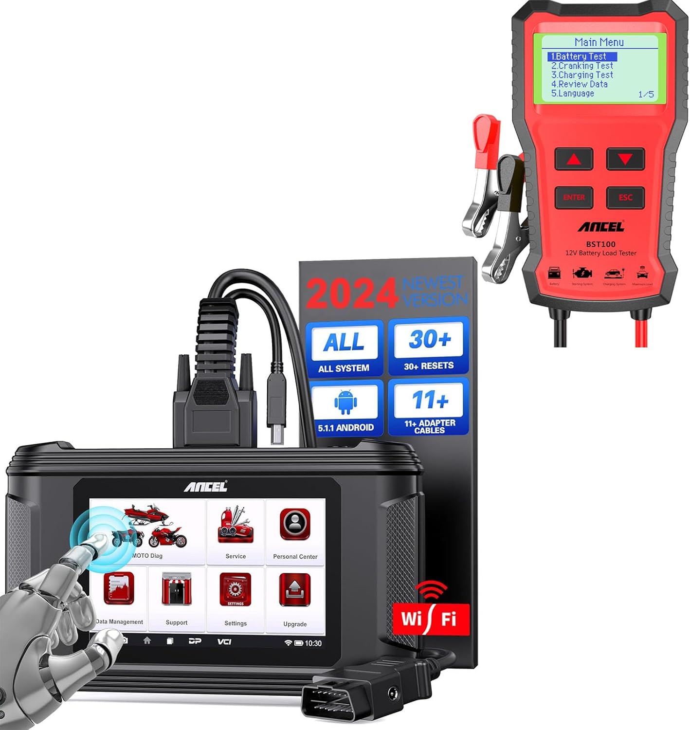 ANCEL MT500 Plus Motorcycle Diagnostic Scan Tool with ANCEL BST100 Car Battery Tester 12V